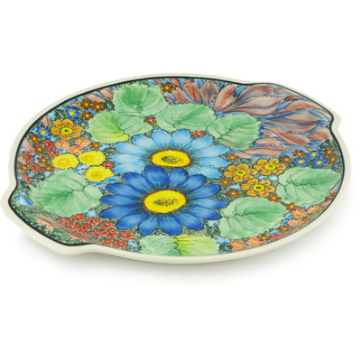 Polish Pottery Round Platter with Handles 13&quot; Spring Awakenings UNIKAT