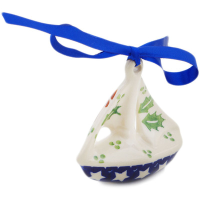 Polish Pottery Sailboat Ornament 3&quot; Sleigh Bells