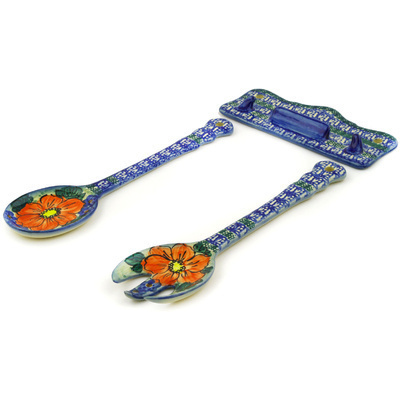 Polish Pottery Salad Spoon and Fork Set 12&quot; UNIKAT