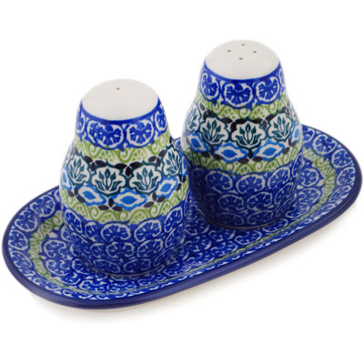 Polish Pottery Salt and Pepper 3-Piece Set Artistic Boho
