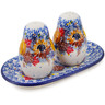Polish Pottery Salt and Pepper 3-Piece Set Autumn Falling Leaves UNIKAT