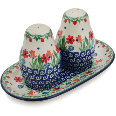 Polish Pottery Salt and Pepper 3-Piece Set Babcia&#039;s Garden