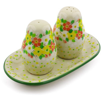 Polish Pottery Salt and Pepper 3-Piece Set Blossom Sprinkle UNIKAT