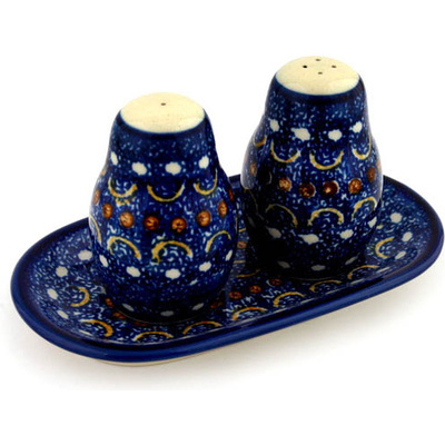 Polish Pottery Salt and Pepper 3-Piece Set Blue Horizons