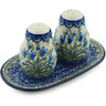 Polish Pottery Salt and Pepper 3-Piece Set Feathery Bluebells