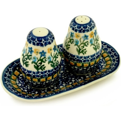 Polish Pottery Salt and Pepper 3-Piece Set Field Of Wildflowers