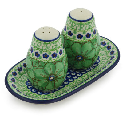 Polish Pottery Salt and Pepper 3-Piece Set Key Lime Dreams UNIKAT