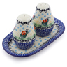 Polish Pottery Salt and Pepper 3-Piece Set Ladybug Leaves