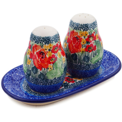 Polish Pottery Salt and Pepper 3-Piece Set Splendid Meadow UNIKAT