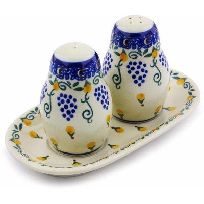 Polish Pottery Salt and Pepper 3-Piece Set Summer Grapes