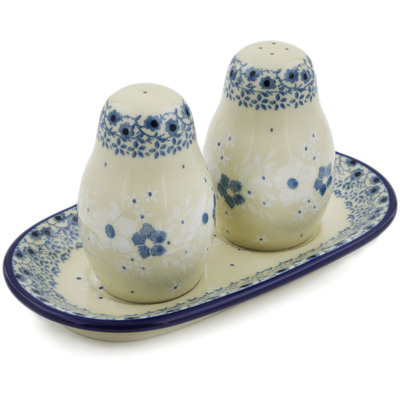 Polish Pottery Salt and Pepper 3-Piece Set White Frost