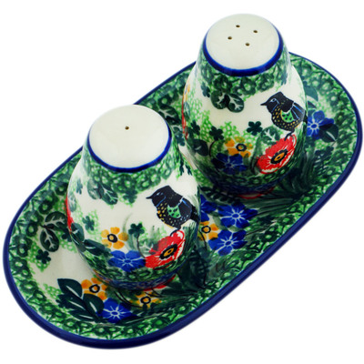 Polish Pottery Salt and Pepper 3-Piece Set Window Views UNIKAT