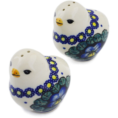 Polish Pottery Salt and Pepper Set 2&quot; Flower In The Grass UNIKAT
