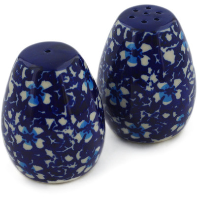 Polish Pottery Salt and Pepper Set 2&quot; Flowers On The Lake
