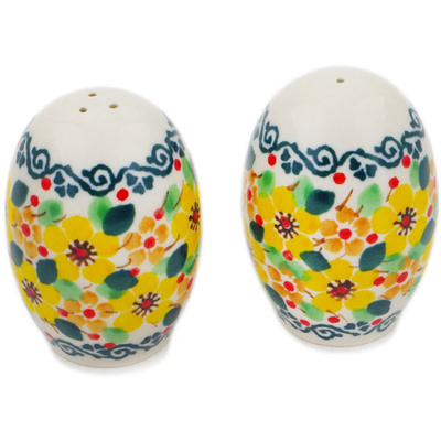 Polish Pottery Salt and Pepper Set 2&quot; Happy Thoughts UNIKAT