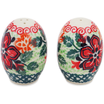 Polish Pottery Salt and Pepper Set 2&quot; Painting In The Garden UNIKAT