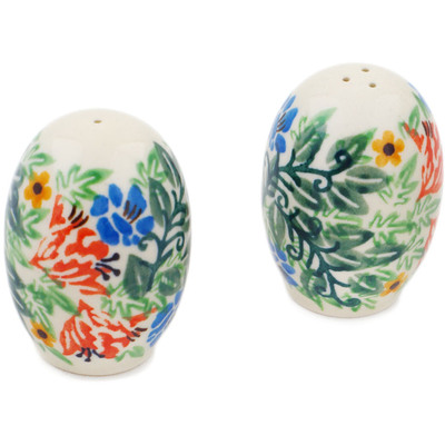 Polish Pottery Salt and Pepper Set 2&quot; Peach Fan Fare UNIKAT