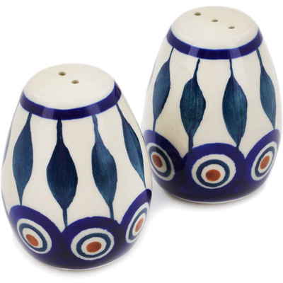 Polish Pottery Salt and Pepper Set 2&quot; Peacock Leaves
