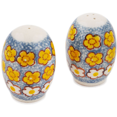 Polish Pottery Salt and Pepper Set 2&quot; Popcorn Daisies UNIKAT