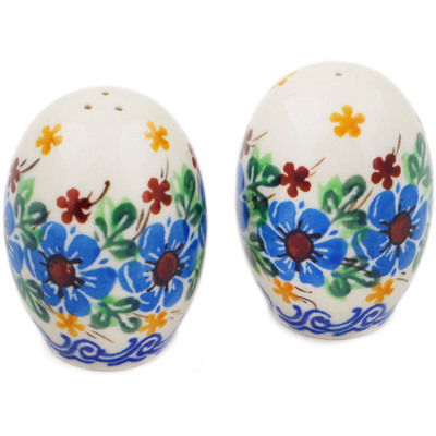 Polish Pottery Salt and Pepper Set 2&quot; Sea Of Posies UNIKAT