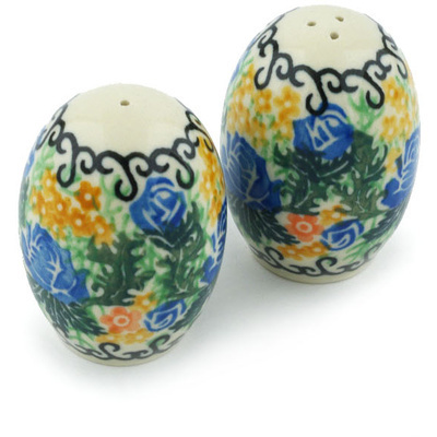 Polish Pottery Salt and Pepper Set 2&quot; Spring Rose UNIKAT