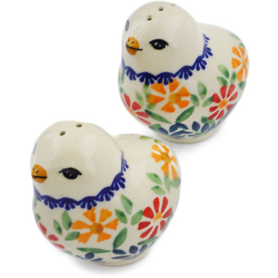Polish Pottery Salt and Pepper Set 2&quot; Wave Of Flowers
