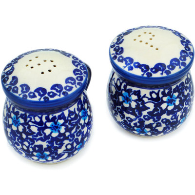 Polish Pottery Salt and Pepper Set 3&quot; Flowers On The Lake