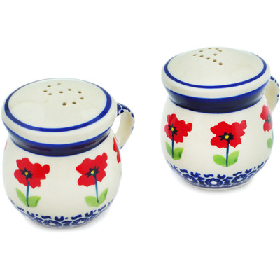 Polish Pottery Salt and Pepper Set 3&quot; Wind-blown Poppies