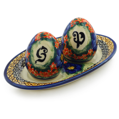 Polish Pottery Salt and Pepper Set 3 Piece Bright Beauty UNIKAT