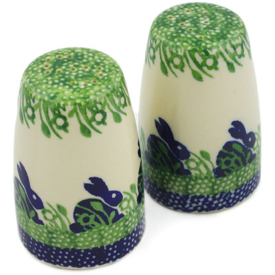Polish Pottery Salt and Pepper Set 4&quot; Hare In Tall Grass