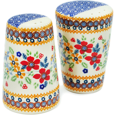 Polish Pottery Salt and Pepper Set 4&quot; Summer Bouquet UNIKAT