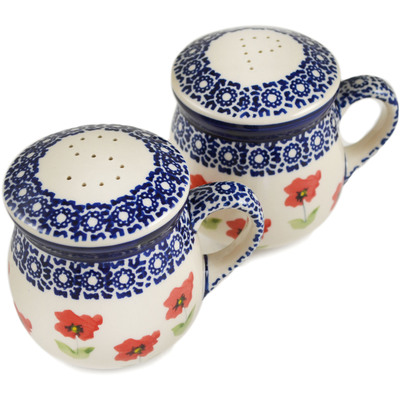 Polish Pottery Salt and Pepper Set 4&quot; Wind-blown Poppies