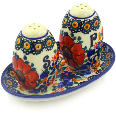 Polish Pottery Salt and Pepper Set 5&quot; Autumn Garden UNIKAT