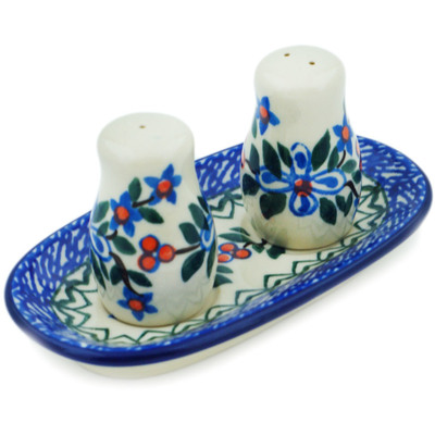 Polish Pottery Salt and Pepper Set 5&quot; Azure Blooms