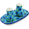 Polish Pottery Salt and Pepper Set 5&quot; Blue Bachelor Buttons UNIKAT