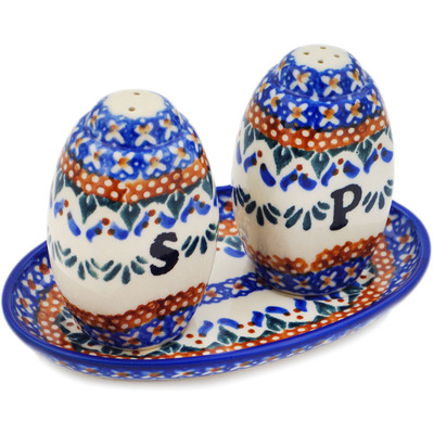 Polish Pottery Salt and Pepper Set 5&quot; Blue Cress
