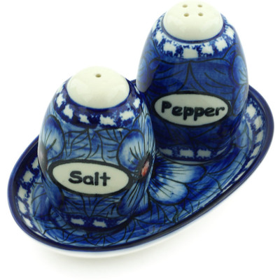 Polish Pottery Salt and Pepper Set 5&quot; Blue Heaven UNIKAT