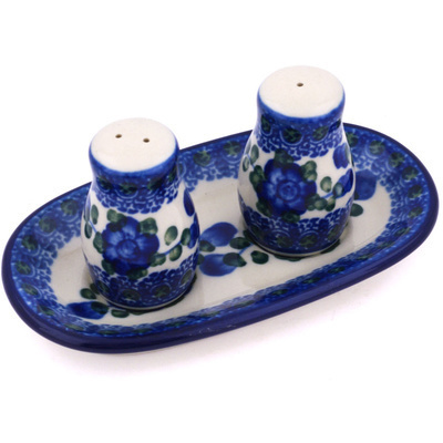 Polish Pottery Salt and Pepper Set 5&quot; Blue Poppies