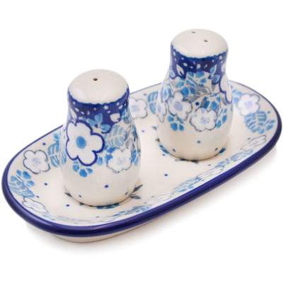 Polish Pottery Salt and Pepper Set 5&quot; Floral Animation UNIKAT