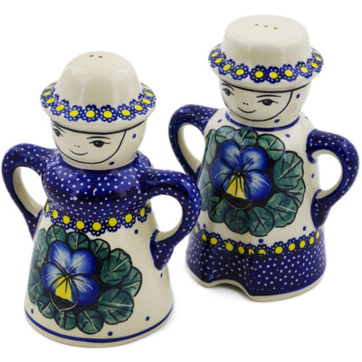 Polish Pottery Salt and Pepper Set 5&quot; Flower In The Grass UNIKAT