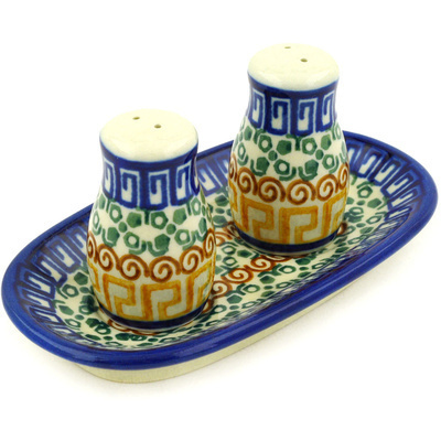 Polish Pottery Salt and Pepper Set 5&quot; Grecian Sea