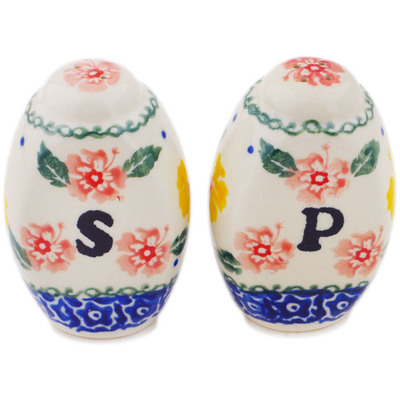 Polish Pottery Salt and Pepper Set 5&quot; Hibiscus Splendor