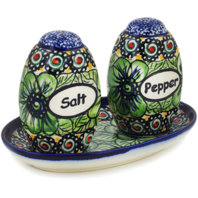 Polish Pottery Salt and Pepper Set 5&quot; Rainforest UNIKAT