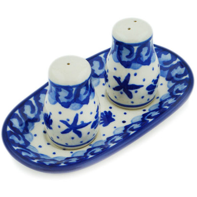 Polish Pottery Salt and Pepper Set 5&quot; Seaside Wonder