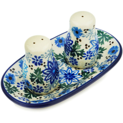 Polish Pottery Salt and Pepper Set 5&quot; Soft Starry Flowers UNIKAT