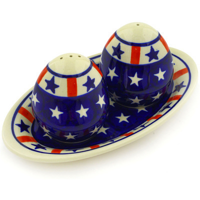 Polish Pottery Salt and Pepper Set 7&quot; Americana