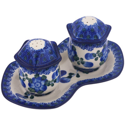 Polish Pottery Salt and Pepper Set 7&quot; Blue Poppies