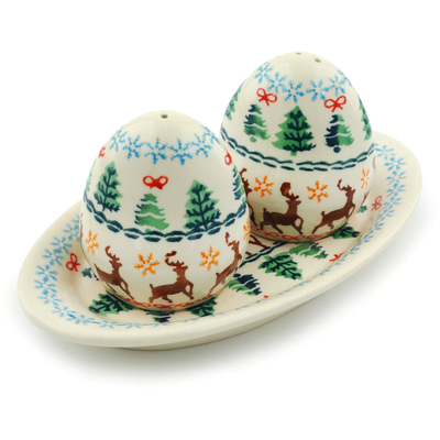 Polish Pottery Salt and Pepper Set 7&quot; Christmas Fesitval