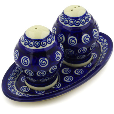 Polish Pottery Salt and Pepper Set 7&quot; Cobalt Swirl