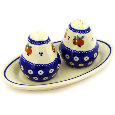 Polish Pottery Salt and Pepper Set 7&quot; Country Apple Peacock